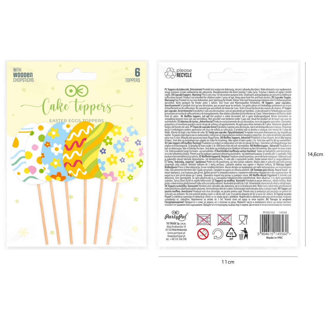 Topper-e din lemn pentru tort Pisanki, set 6 bucăți