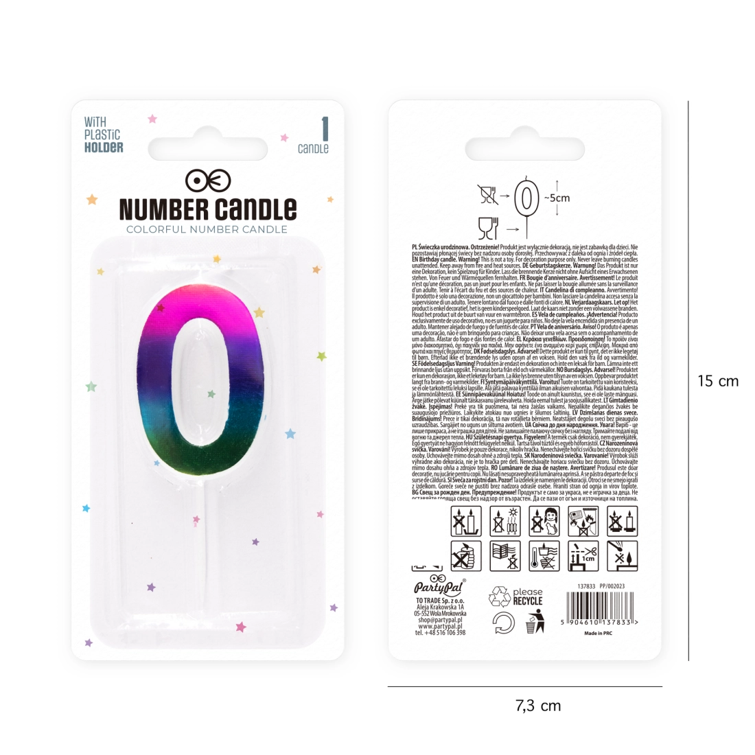 Lumânare strălucitoare curcubeu cifră 0 pentru tort de aniversare