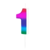 Lumânare tort lucioasă curcubeu, cifra 1, pentru tort de aniversare