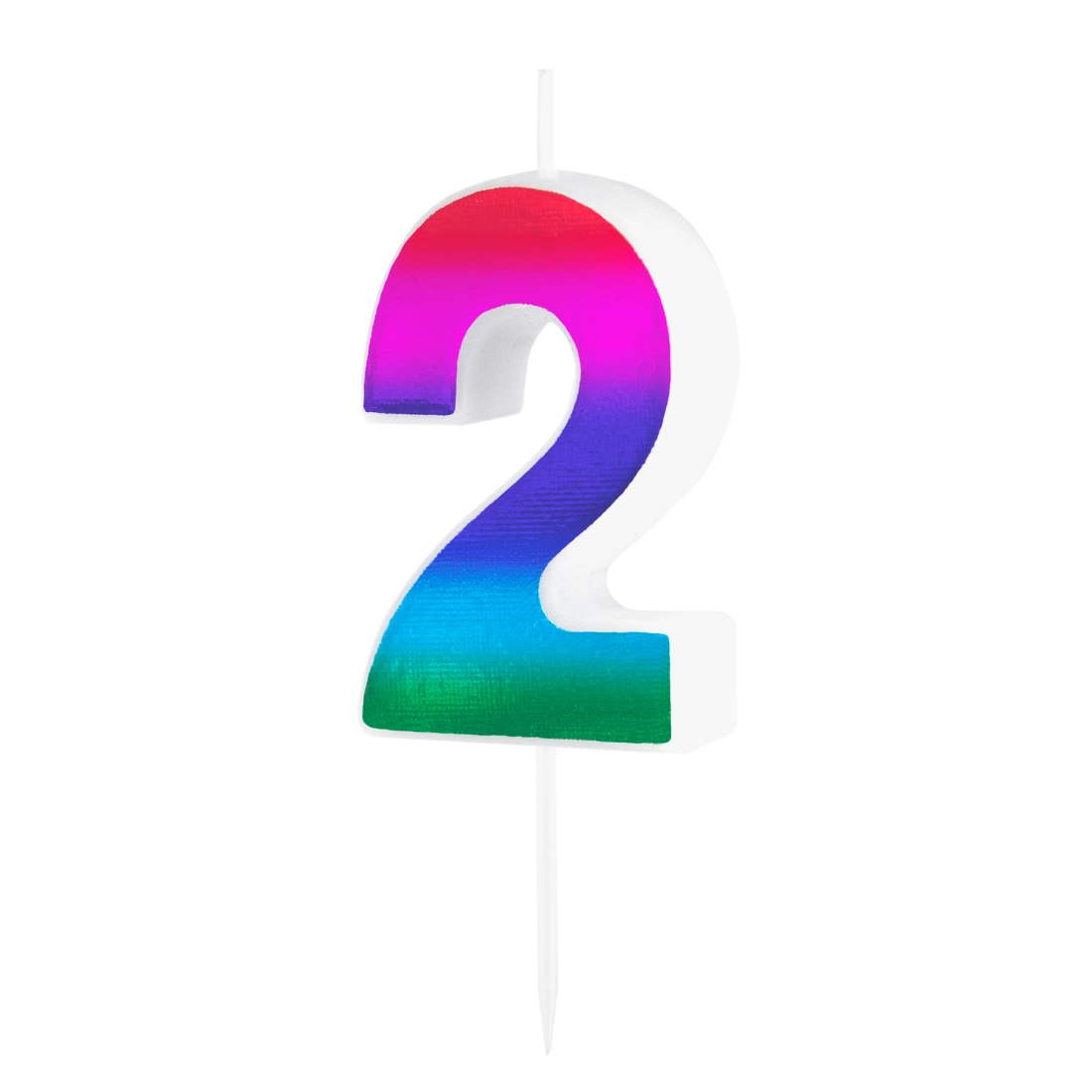 Lumânare pentru tort, cifră 2, curcubeu lucios, pentru zi de naștere