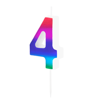 Mavrična sijoča tortna svečka številka 4 za rojstnodnevno torto