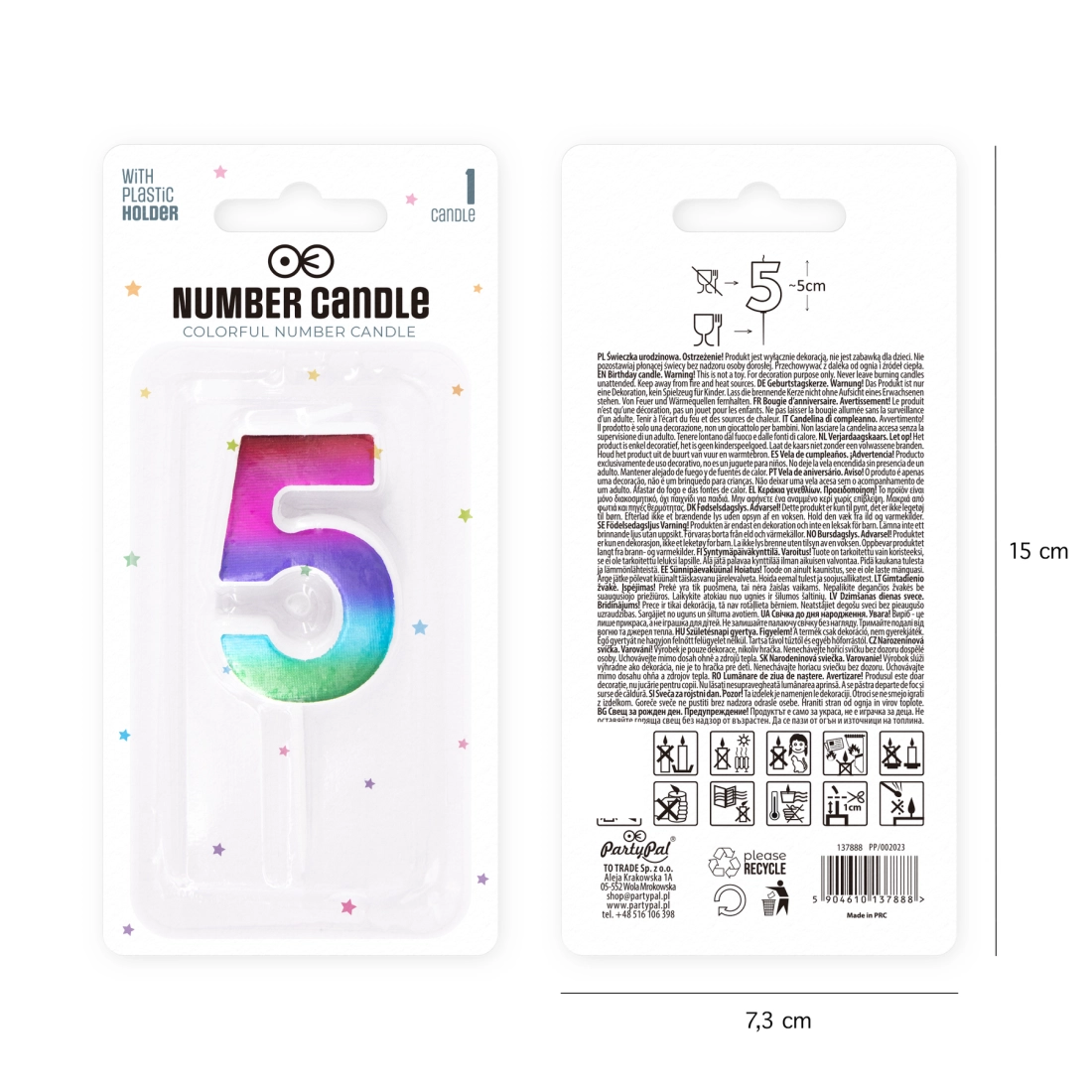 Lumânare tort numărul 5, curcubeu lucios, pentru tort de aniversare