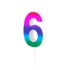 Lumânare tort cifră 6, curcubeu lucios, pentru tort de aniversare