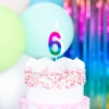 Lumânare tort cifră 6, curcubeu lucios, pentru tort de aniversare