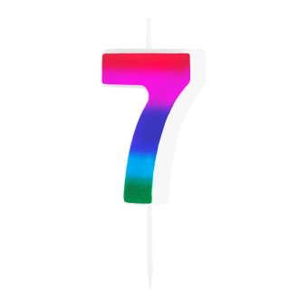 Mavrična sijoča tortna svečka številka 7 za rojstnodnevno torto