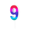 Lumânare tort lucioasă curcubeu, cifră 9, pentru tort aniversar