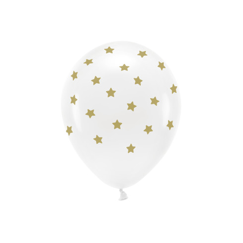 Öko lufik fehérek arany csillagokkal 33 cm, 6 db