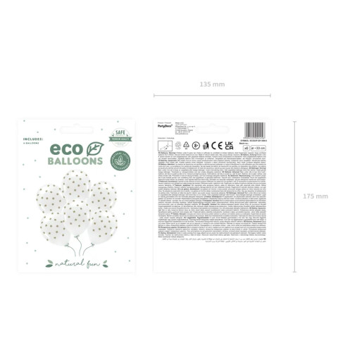 Eko baloni beli z zlatimi zvezdami 33 cm, 6 kosov