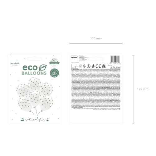 Baloane eco albe cu stele aurii 33 cm, 6 buc.