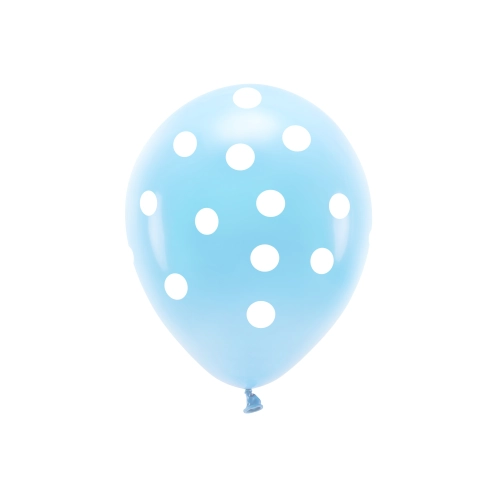 Baloane eco pastel albastre cu buline albe 33 cm – 6 buc.