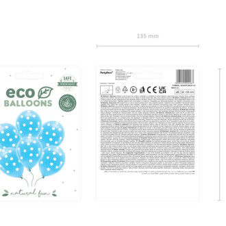 Eko pastelni modri baloni z belimi pikami 33 cm – 6 kosov