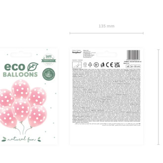 Eko pastelni baloni rožnati z belimi pikami 33 cm – 6 kosov