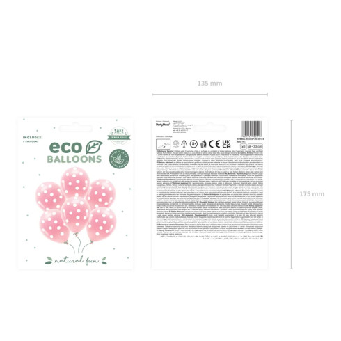 Eko pastelni baloni rožnati z belimi pikami 33 cm – 6 kosov