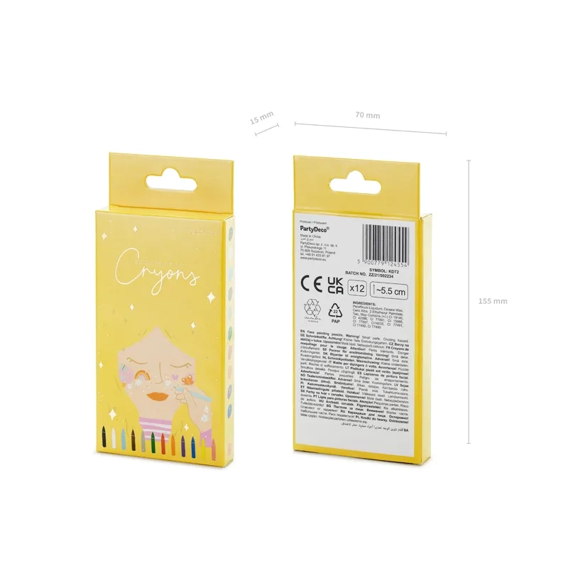 Creioane pentru pictarea feței pentru copii, 12 culori – set pentru machiajul feței