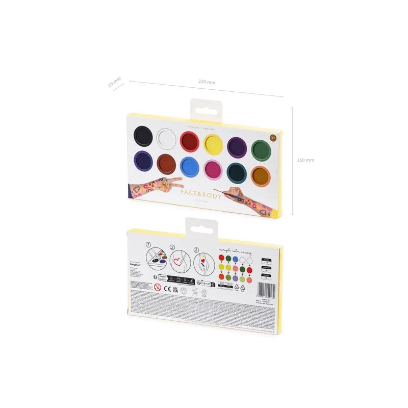 Arcfesték 12 színnel ecsetekkel – arcfestő készlet