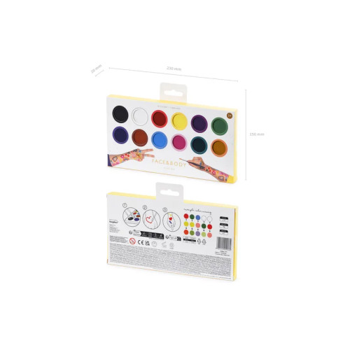 Barve za obraz 12 barv s čopiči – komplet za poslikavo obraza