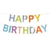 Színes Happy Birthday születésnapi banner, 2,2 m, bojtokkal