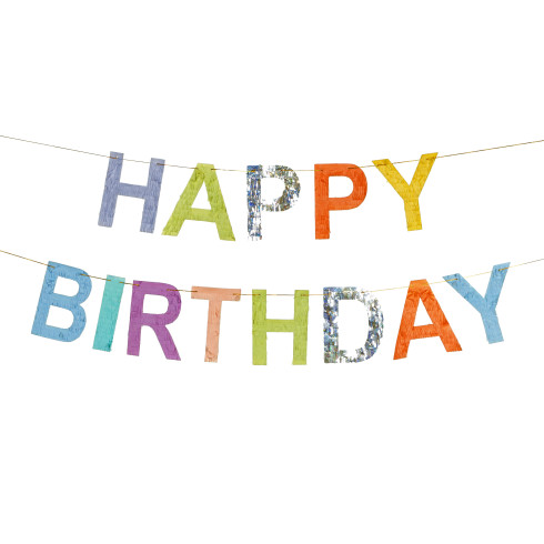 Színes Happy Birthday születésnapi banner, 2,2 m, bojtokkal