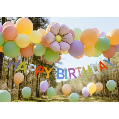 Színes Happy Birthday születésnapi banner, 2,2 m, bojtokkal