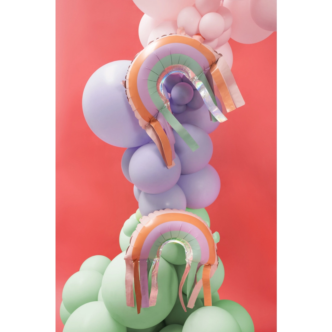 Baloane folie curcubeu cu ciucuri, pastel, 38x41 cm, 3 buc.