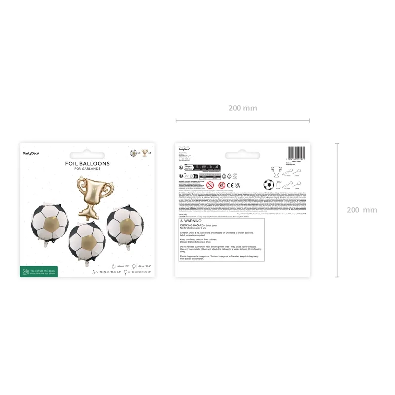Baloane din folie fotbal și trofeu, aurii, set pentru petrecere, 4 buc.