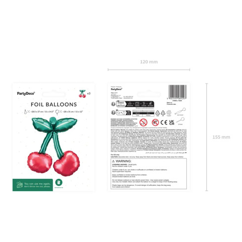 Folijski baloni češnja za girlande, rdeči, 28 × 31 cm, 3 kos