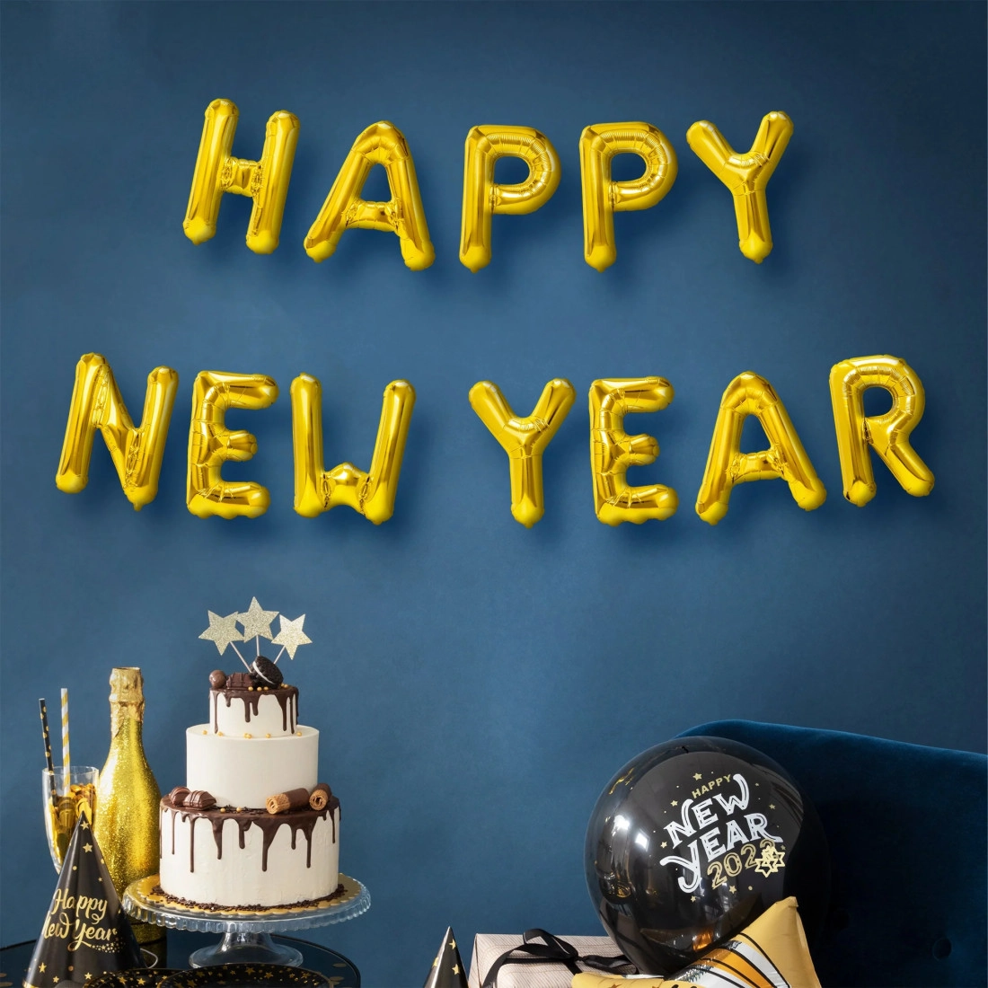 Fóliové balónky nápis Happy New Year zlaté 12 ks