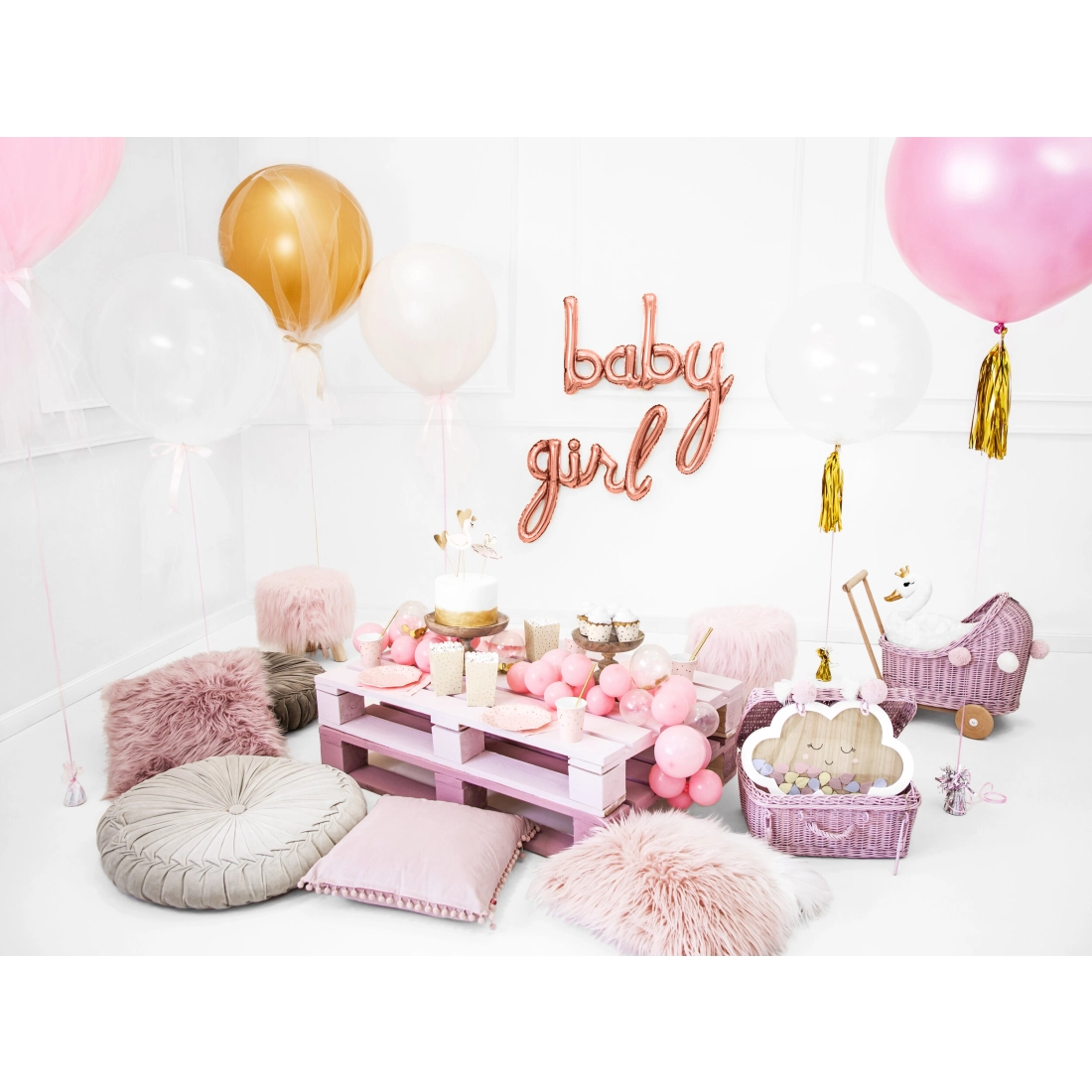 Balon din folie BABY roz-auriu 73,5 x 75,5 cm
