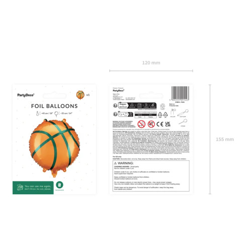 Folijski balon košarkarska žoga 35 cm – za helij in zrak
