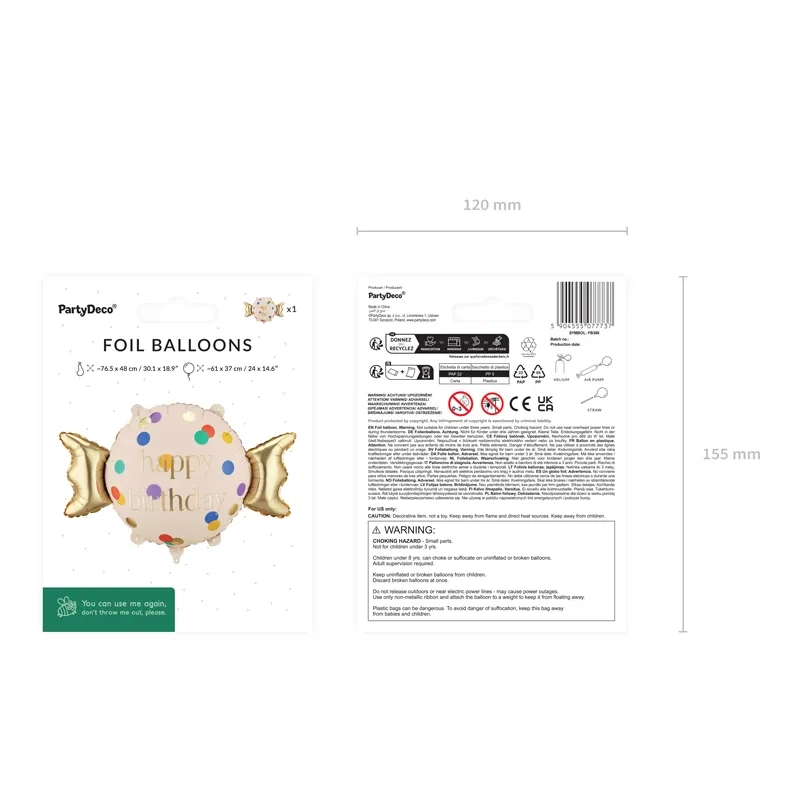 Candy fólia lufi Happy Birthday, színmix