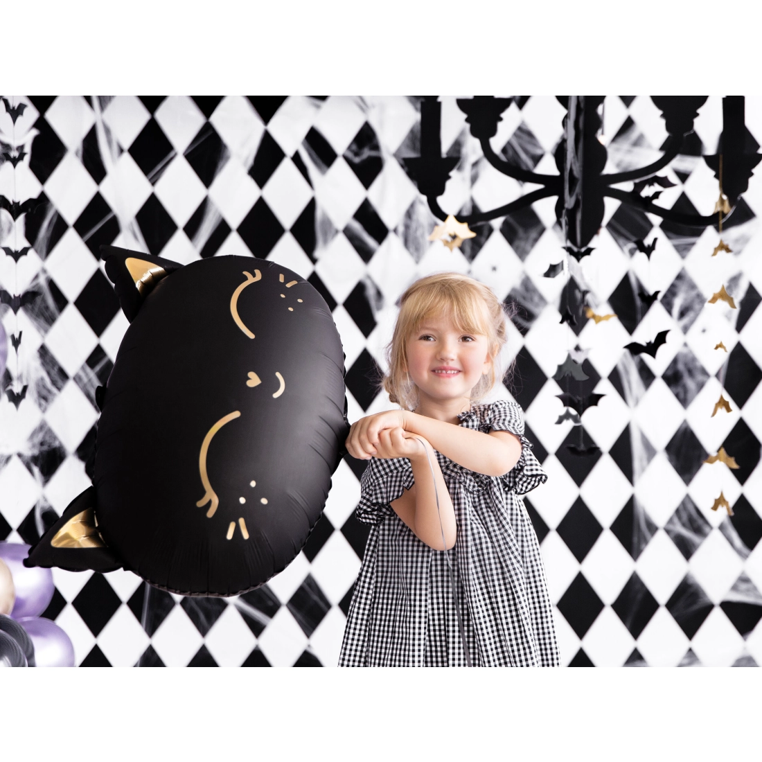 Fólia lufi fekete macska fémes részletekkel 48x36 cm