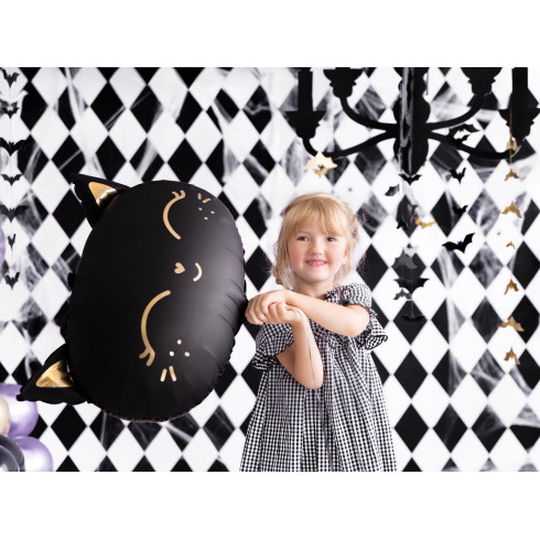 Folijski balon črna mačka z metalnimi detajli 48 × 36 cm