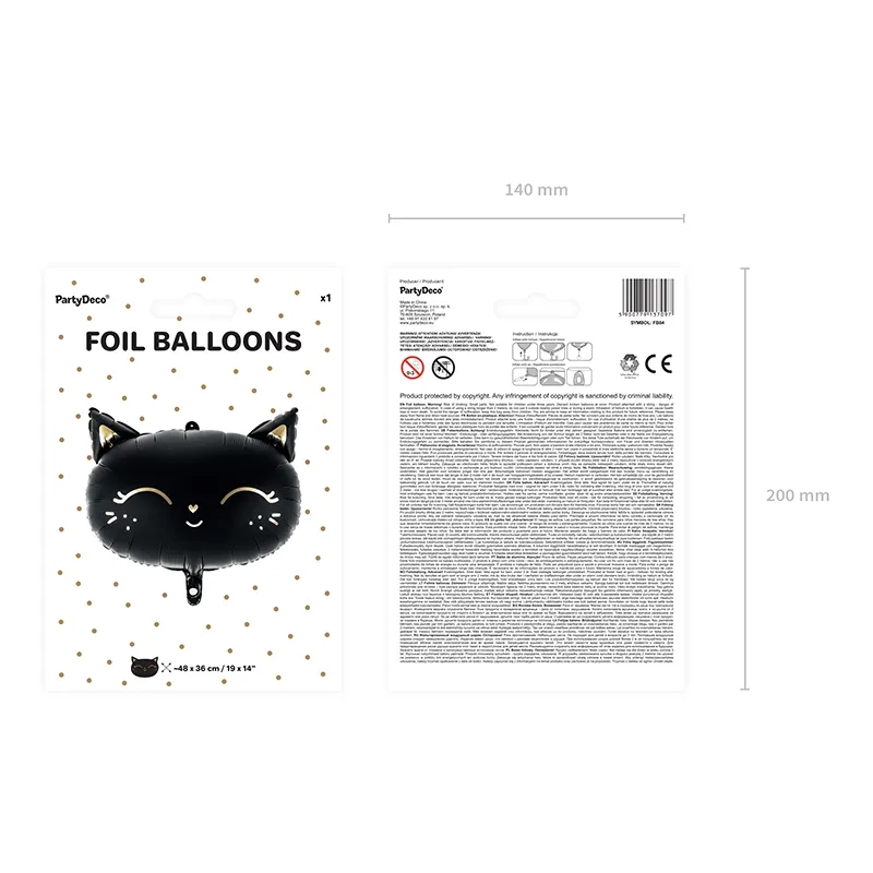 Fólia lufi fekete macska fémes részletekkel 48x36 cm