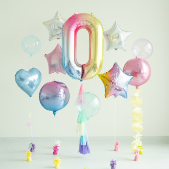 Folija balon številka 0 pastel mavrica 86 cm