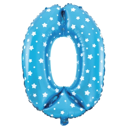 Folijski balon številka 0 moder z zvezdicami 100 cm