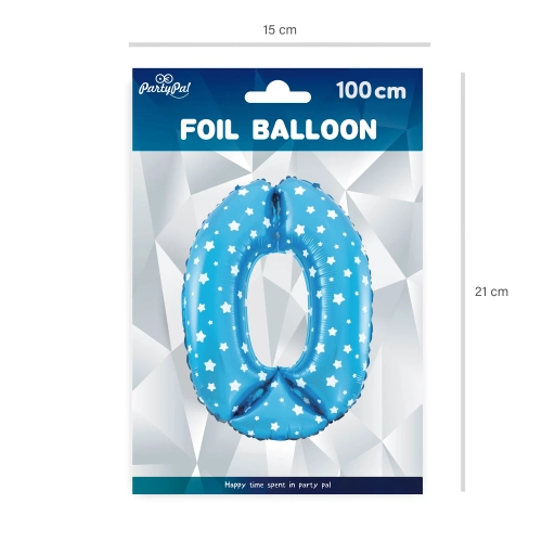 Folijski balon številka 0 moder z zvezdicami 100 cm