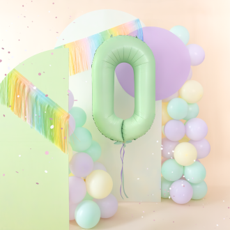 Folijski balon številka 0, pistacijevo mat, 100 cm – rojstnodnevna dekoracija