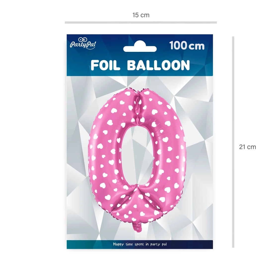 Folijski balon številka 0, rožnati s srčki, 100 cm
