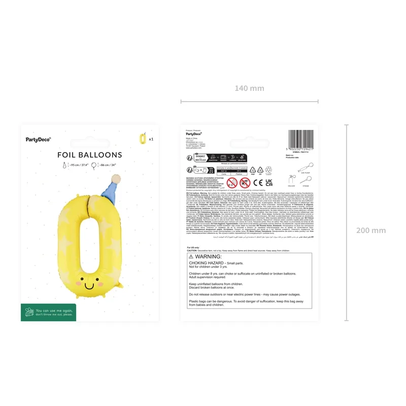 Sárga fólia lufiballon 0-ás szám születésnapra