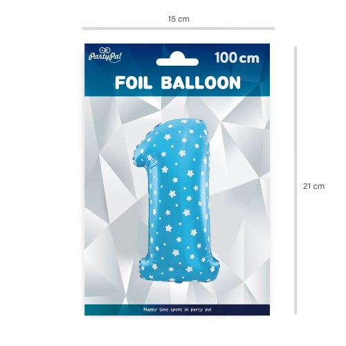 Folijski balon številka 1 z modrimi zvezdicami za rojstni dan