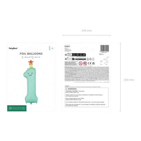 Fóliový balón číslo 1 mint matný na narodeniny 86 cm