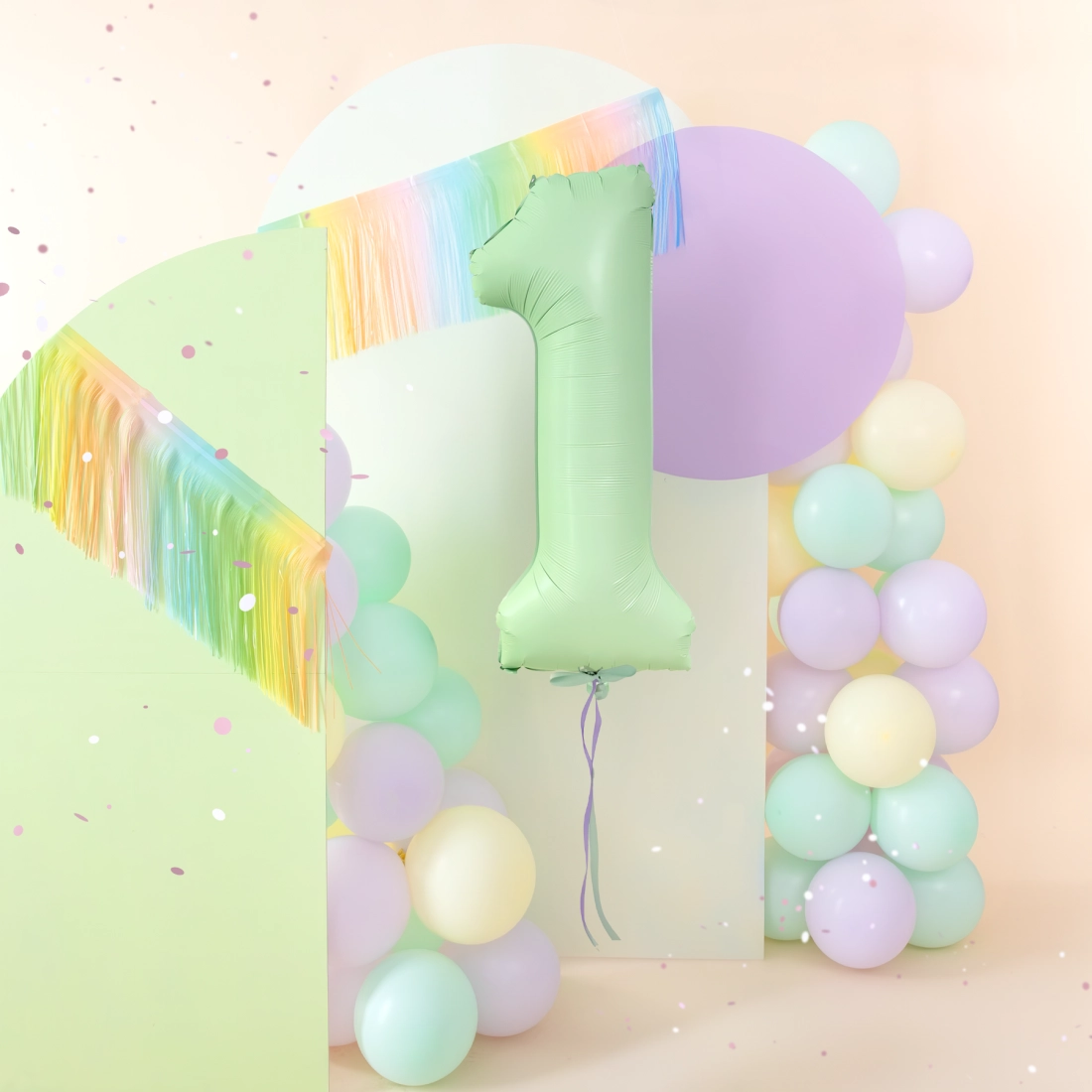 Balon folie cifră 1, pistachio mat, 100 cm – decorațiune pentru ziua de naștere