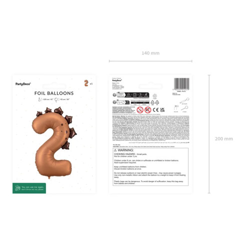 Dínós fólia lufi szám 2 – barna, 92 cm Dínós fólia lufi szám 2 – barna, 92 cm