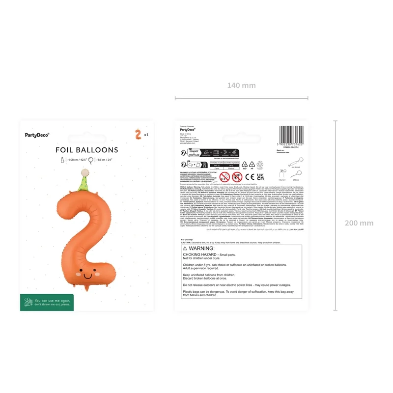 Fólia lufi 2-es szám, matt narancssárga, 86 cm