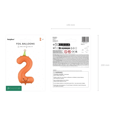 Fóliový balón číslo 2 matný oranžový 86 cm
