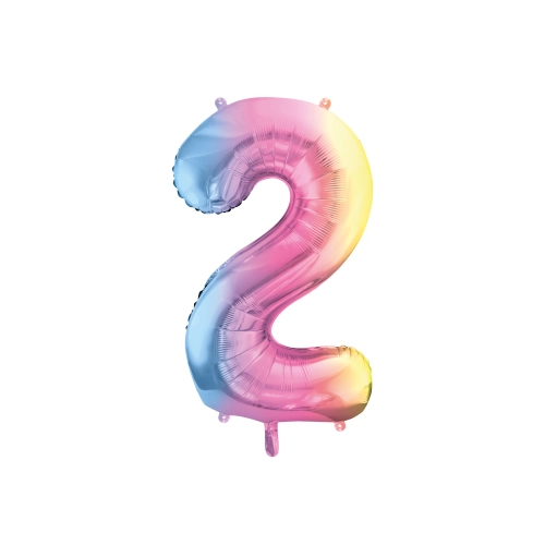 Szivárványos fólia lufi szám 2 – 86 cm, pastel színek
