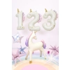 Fóliový balón číslo 3 Jednorožec 93 cm krémový s holografickým efektom