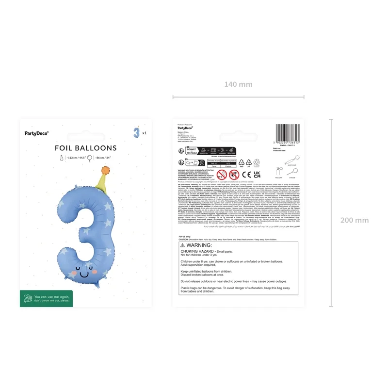 Kék fólia lufi 3-as szám születésnapra