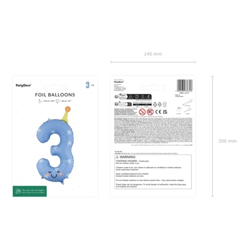 Fóliový balón číslo 3 modrý na narodeniny