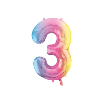 Folija balon številka 3 pastel mavrica 86 cm